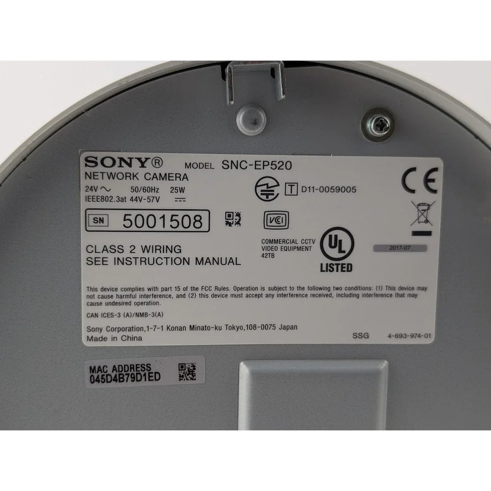 Sony IPELA SNC-EP520 Network Camera Black White 360 Optical Zoom Surveillance